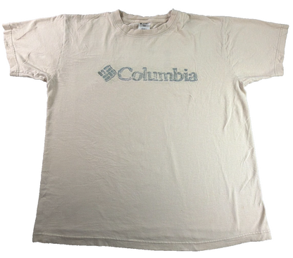 Columbia Sportswear Mens Large Cream Logo Graphic Tee Short Sleeve 100% Cotton