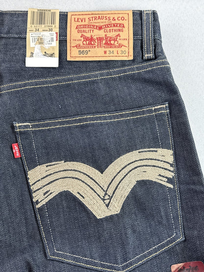 Levi's 569 Straight Leg Dark Wash Denim Jeans W34 L30 100% Cotton New Tags Mid