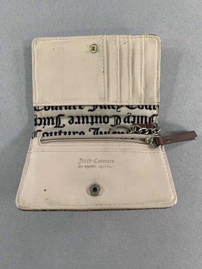 Juicy Couture Wallet Card Case Womens Brown Monogram Heart Bit Zip Coin Pocket