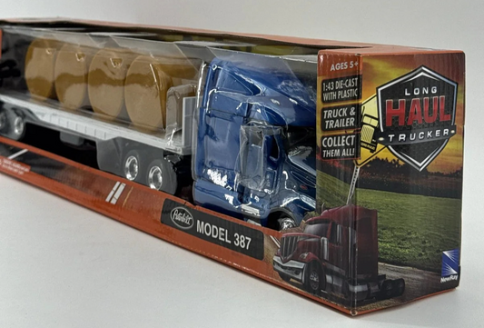New Ray Peterbilt 387 Flatbed Truck Hay Bales 1:43 Diecast Semi NIB Farm 143 NWT