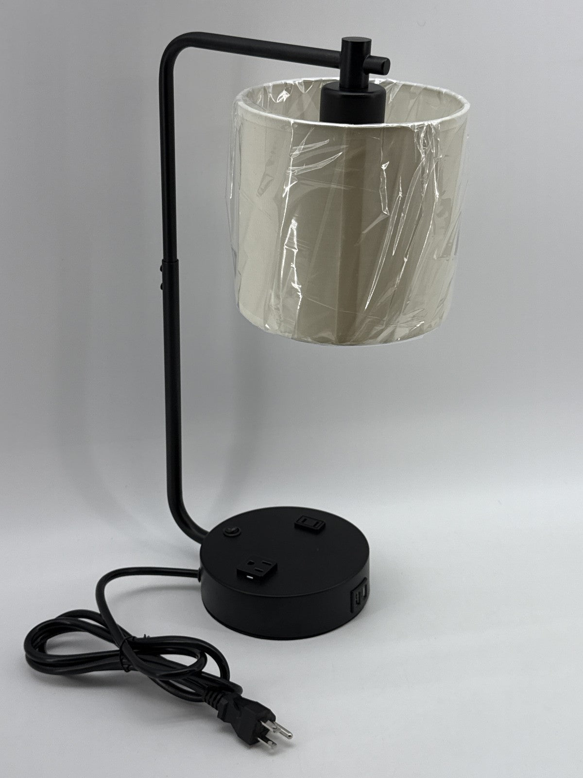 Modern Desk Lamp Black Metal Fabric USB Ports Power Outlets China Table Charging
