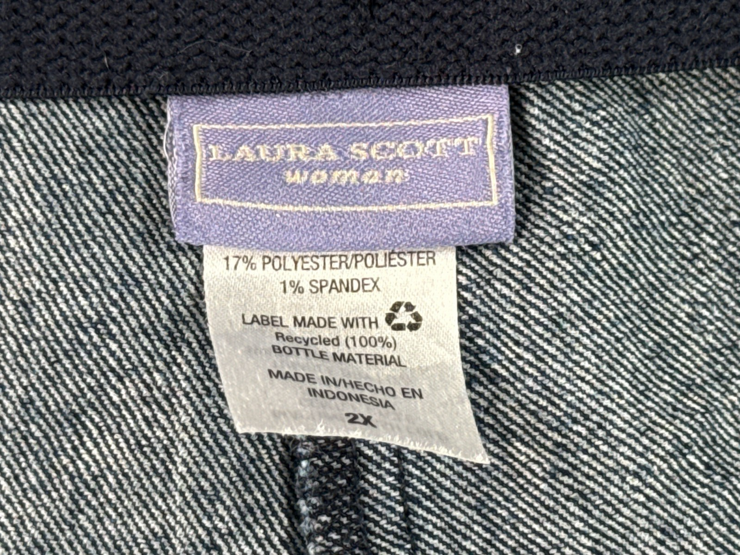 Laura Scott Woman Pull On Jeans 2X Medium Wash Blue Stretch Comfort Waist Denim