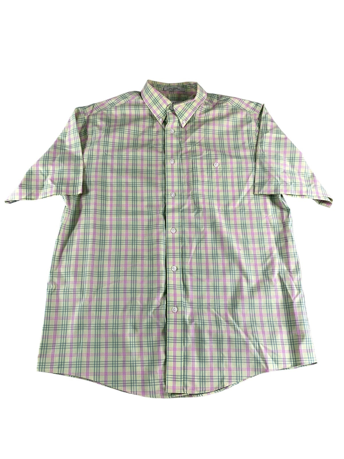 Orvis Shirt Mens Large Green Pink Plaid Button Down Short Sleeve Classic Fit 100