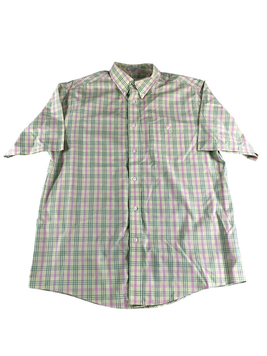 Orvis Shirt Mens Large Green Pink Plaid Button Down Short Sleeve Classic Fit 100