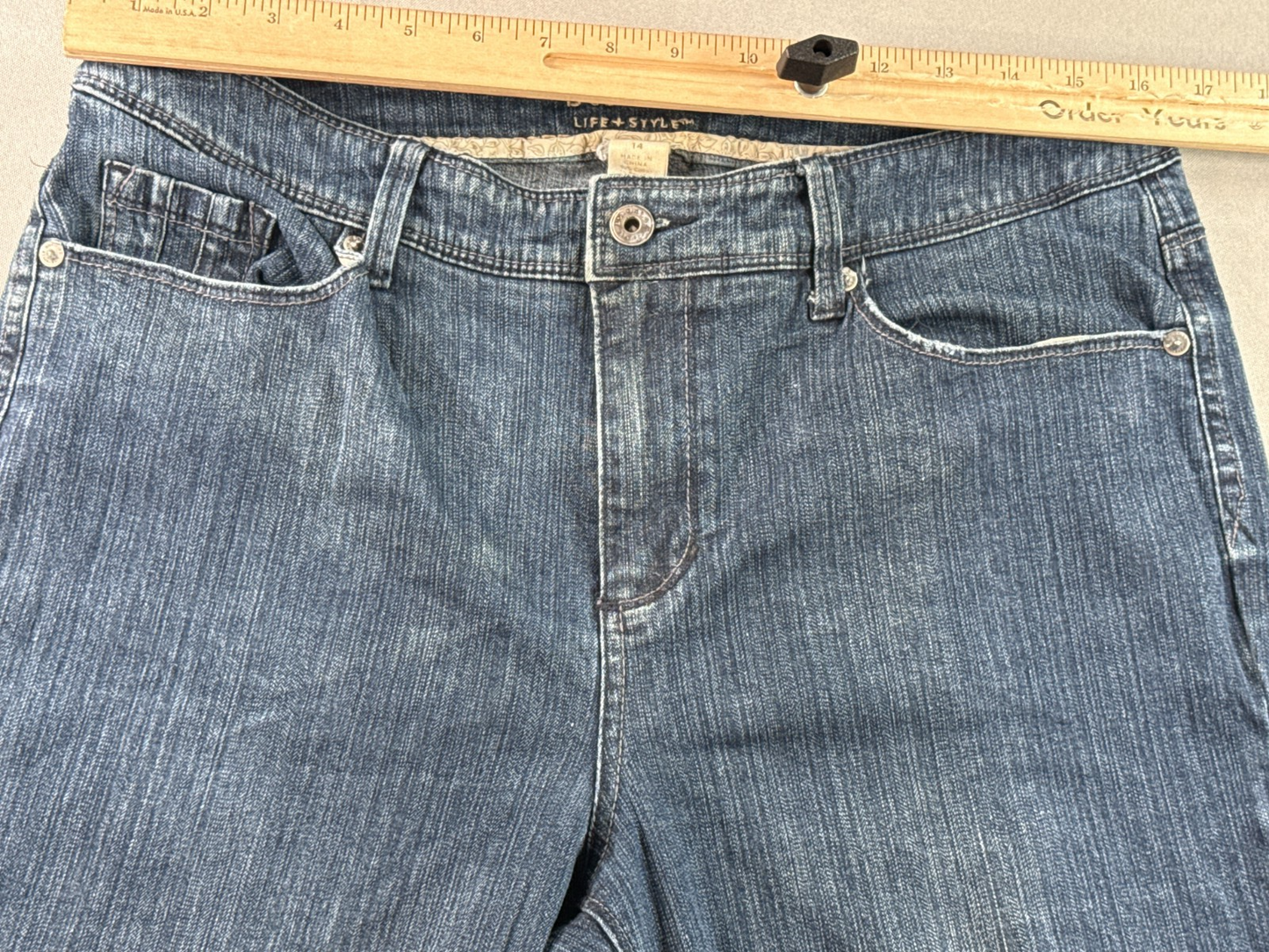 Sonoma Life + Style Womens Jeans 14 Bootcut Mid Rise Medium Wash Blue Denim Flap