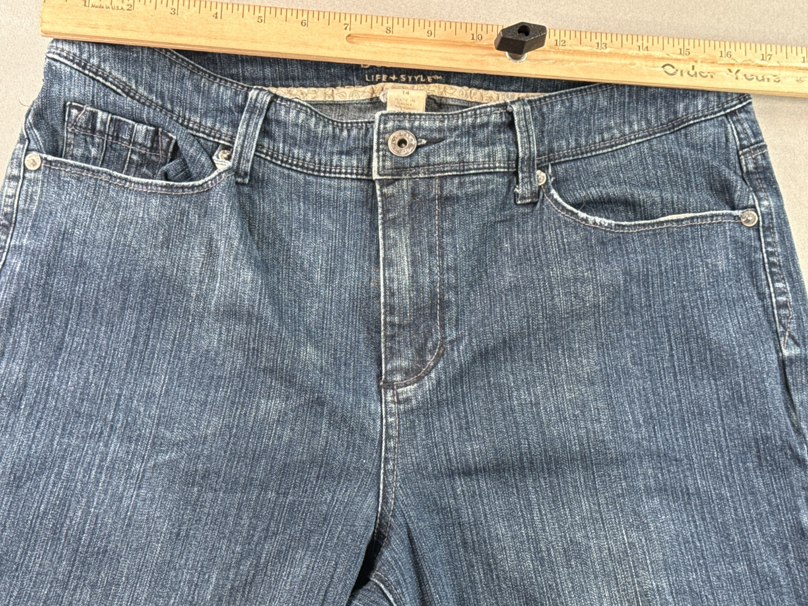 Sonoma Life + Style Womens Jeans 14 Bootcut Mid Rise Medium Wash Blue Denim Flap