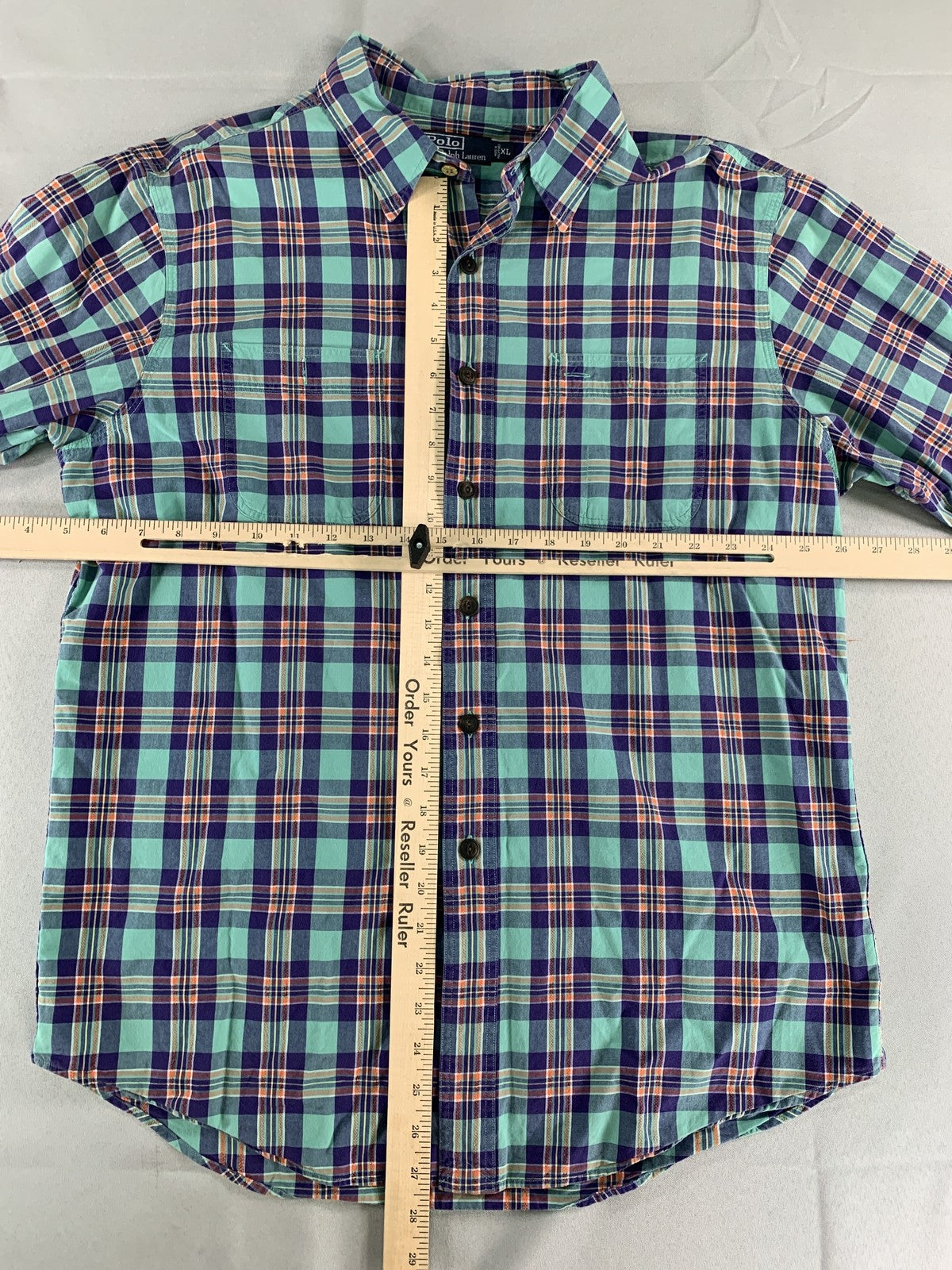 Polo Ralph Lauren Shirt Mens XL Green Blue Plaid Long Sleeve Button Down Casual