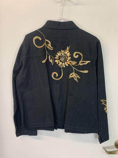 West End Jacket Womens Large Black Gold Floral Embroidered Button Front JTW10013