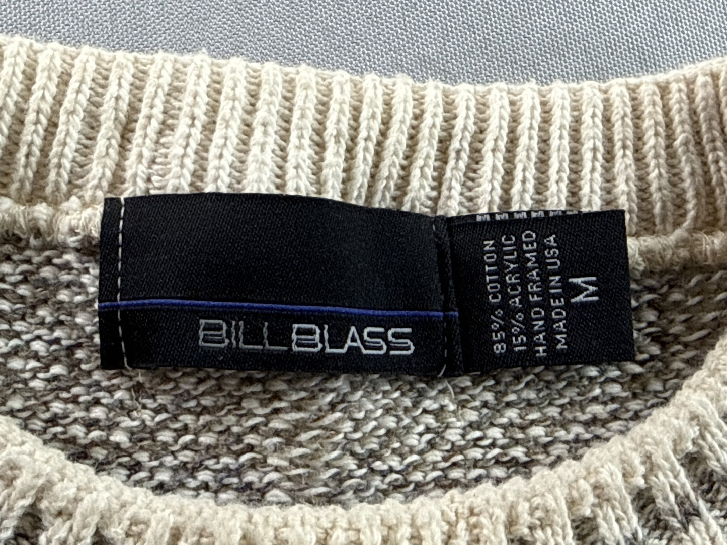 Bill Blass Checkered Crewneck Sweater M Gray Cotton Blend Long Sleeve