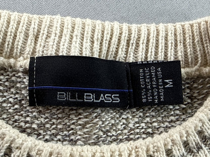 Bill Blass Checkered Crewneck Sweater M Gray Cotton Blend Long Sleeve