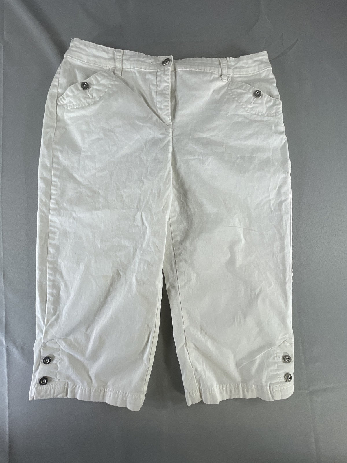 Karen Scott Pants Womens 12 Petite Stretch Capri Cropped Button Casual Summer