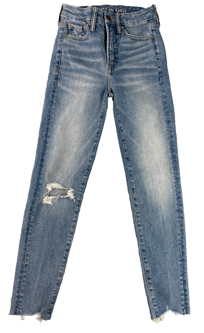 American Eagle Next Level Jegging Jeans 00 X-Short Distressed Raw Hem Blue