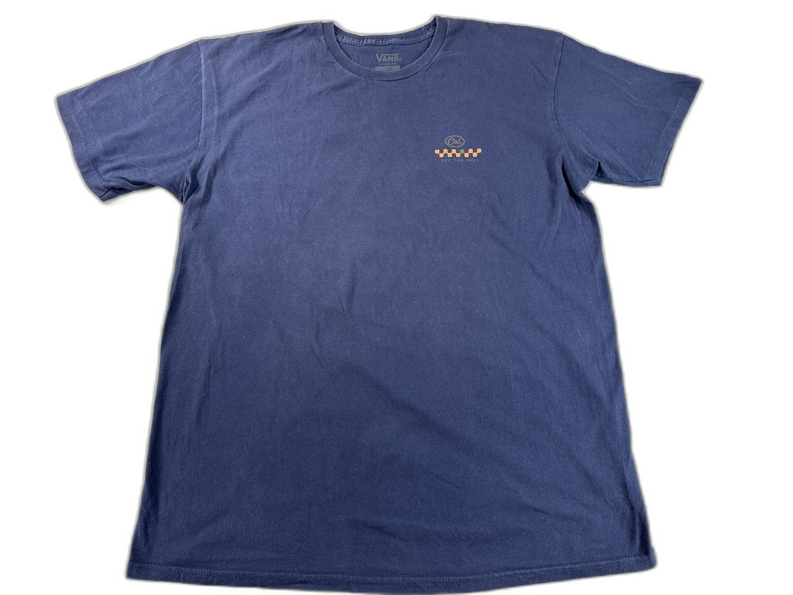VANS Off Wall Graphic Tee Mens Large Navy Blue 100% Cotton Crewneck Short