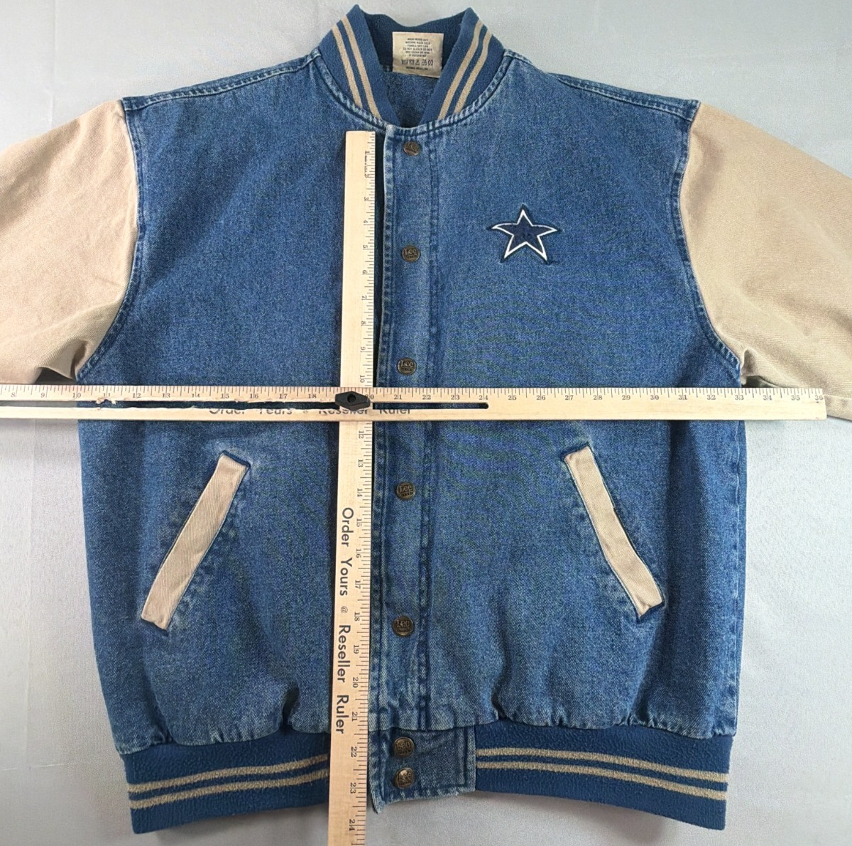 Vintage 90s Lee Sport Dallas Cowboys Denim Varsity Jacket Mens L Bomber NFL Star