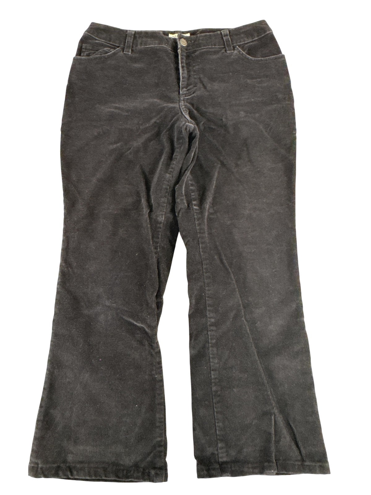 St Johns Bay Pants Womens 10 Petite Black Corduroy Stretch Flare Pockets Casual
