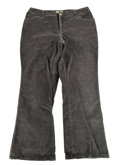 St Johns Bay Pants Womens 10 Petite Black Corduroy Stretch Flare Pockets Casual