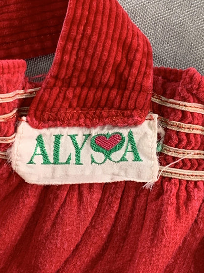 Alyssa Dress Girls Small Red Corduroy Ruffle Hem Pinafore Jumper 100% Cotton