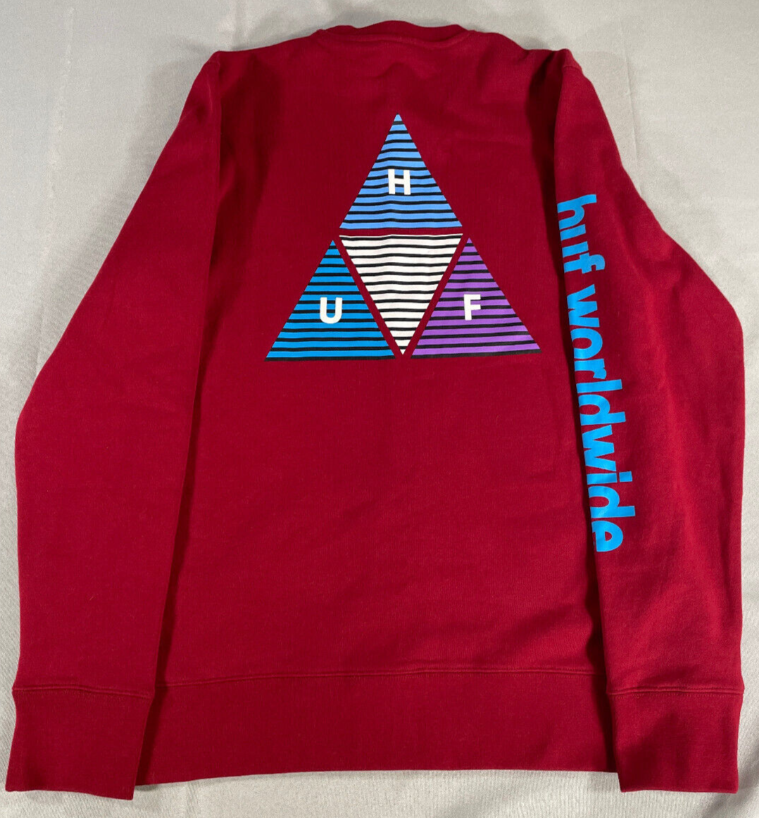 HUF Prism TT Crewneck Sweatshirt Mens M Red Pullover PF00399 Worldwide Graphic