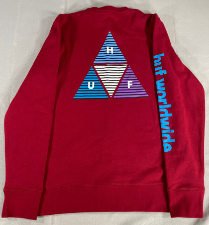 HUF Prism TT Crewneck Sweatshirt Mens M Red Pullover PF00399 Worldwide Graphic