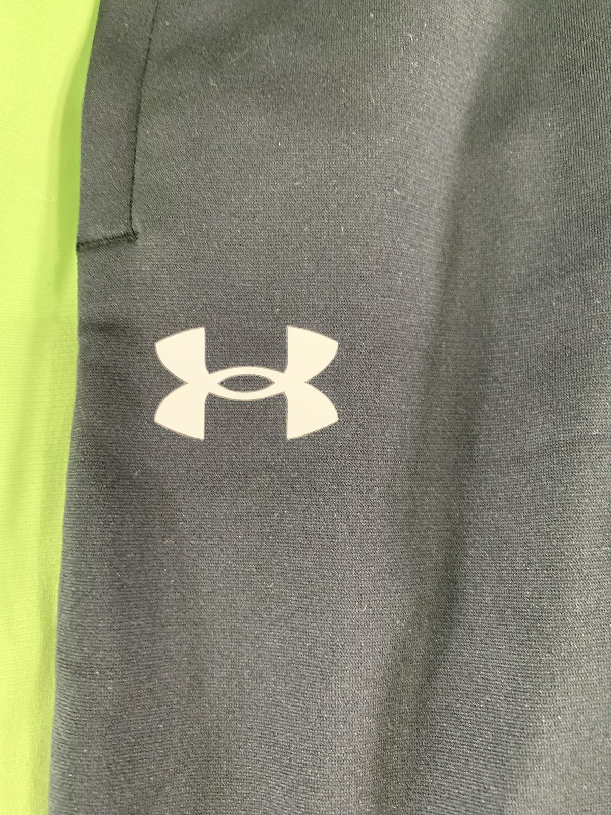 Under Armour Pants Youth Medium Black Neon Green Track Athletic Logo Drawstring