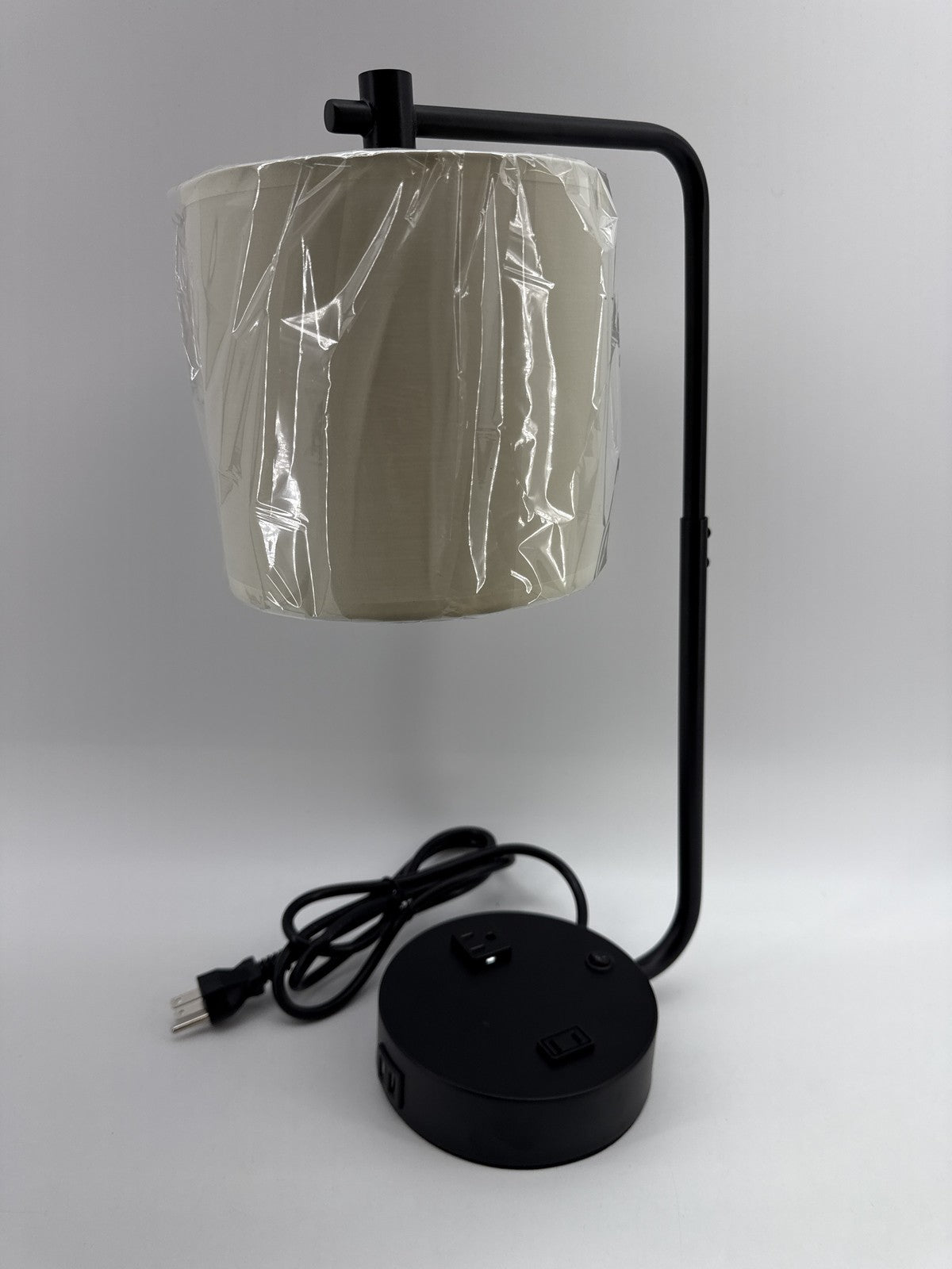 Modern Desk Lamp Black Metal Fabric USB Ports Power Outlets China Table Charging