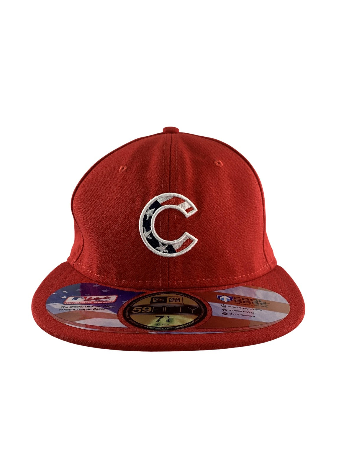 Chicago Cubs Hat Cap Fitted Mens 7 1/4 Red MLB Baseball Stars & Stripes New Era