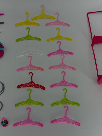 Barbie Doll Accessories Lot 60pc Hangers Purses Jewelry Cat Boombox Mirror 80s+