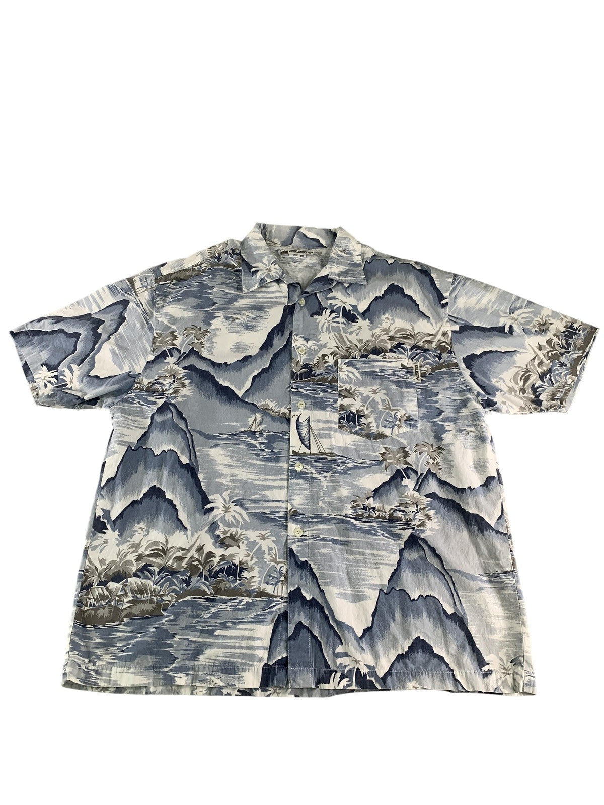 Rusty Shirt Mens Large Blue Gray Hawaiian Aloha Button Up Camp Short Sleeve 100