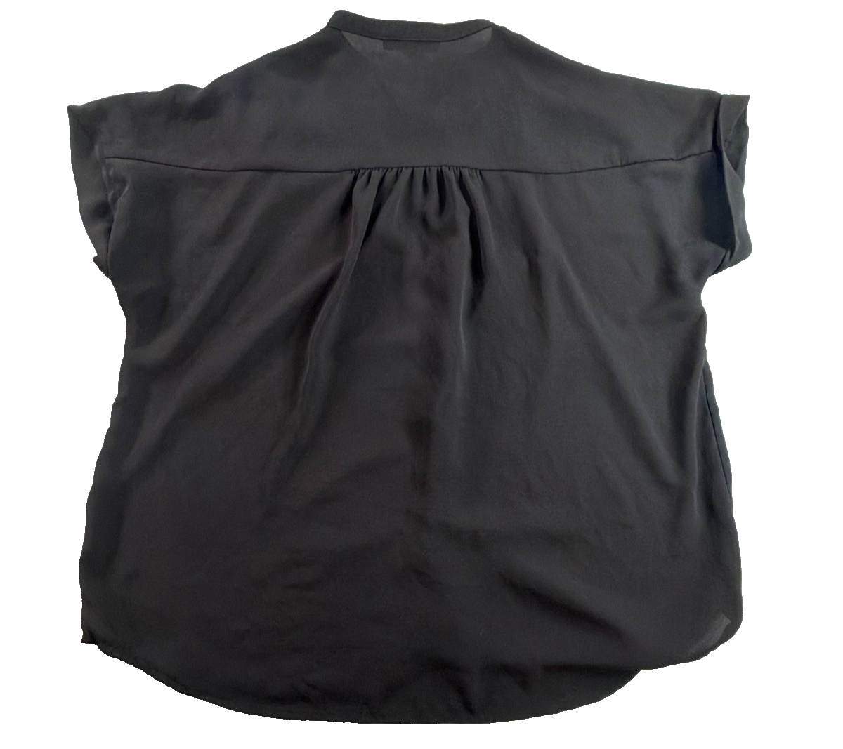 Forever 21 Black Chiffon Blouse Women Small Gathered Neck Short Sleeve Flowy Top