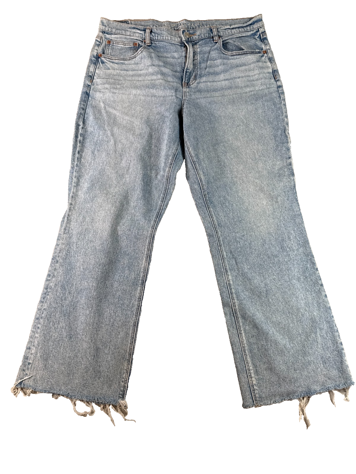 American Eagle Stretch Flare Jeans Women 38x30 Raw Hem Light Wash Denim