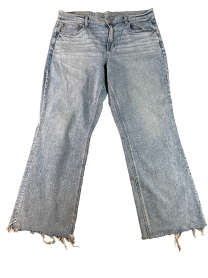 American Eagle Stretch Flare Jeans Women 38x30 Raw Hem Light Wash Denim
