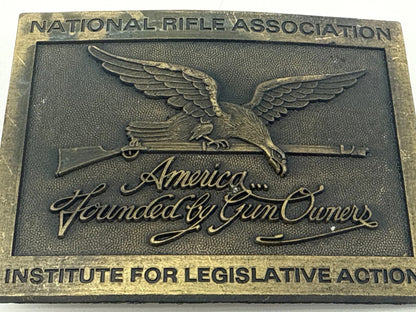 Vintage NRA Belt Buckle America Founded by Gun Owners Eagle Rifle Brass USA 1841