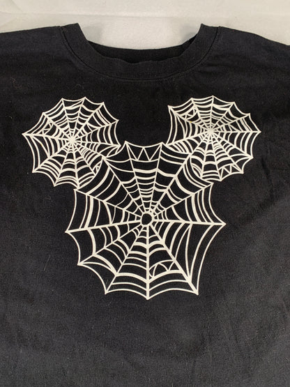 Disney Mickey Mouse Halloween Shirt L Black Spider Web Graphic Long Sleeve Tee
