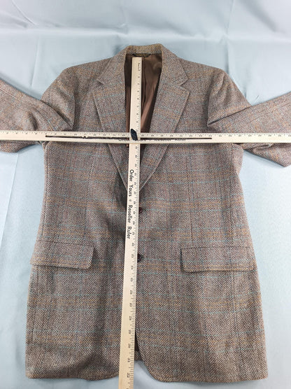 Vintage Evan-Picone Blazer Mens Large Brown Herringbone Wool Tweed Sport Coat