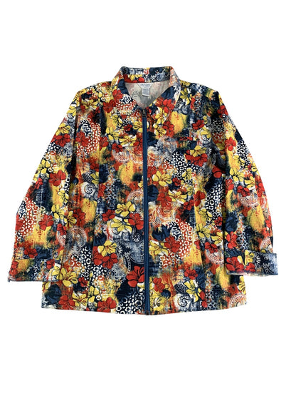 City Blues by Koret Jacket Womens Large Floral Zip Up Casual Retro Print 98 NWT