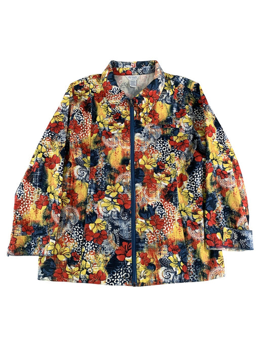City Blues by Koret Jacket Womens Large Floral Zip Up Casual Retro Print 98 NWT
