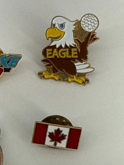 Lot of 9 Vintage Enamel Lapel Pins Hawaii Golf Canada Olympics Eagle Collectible