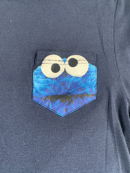 Sesame Street Cookie Monster Shirt Mens Large Navy Blue Pocket Graphic Tee Funny
