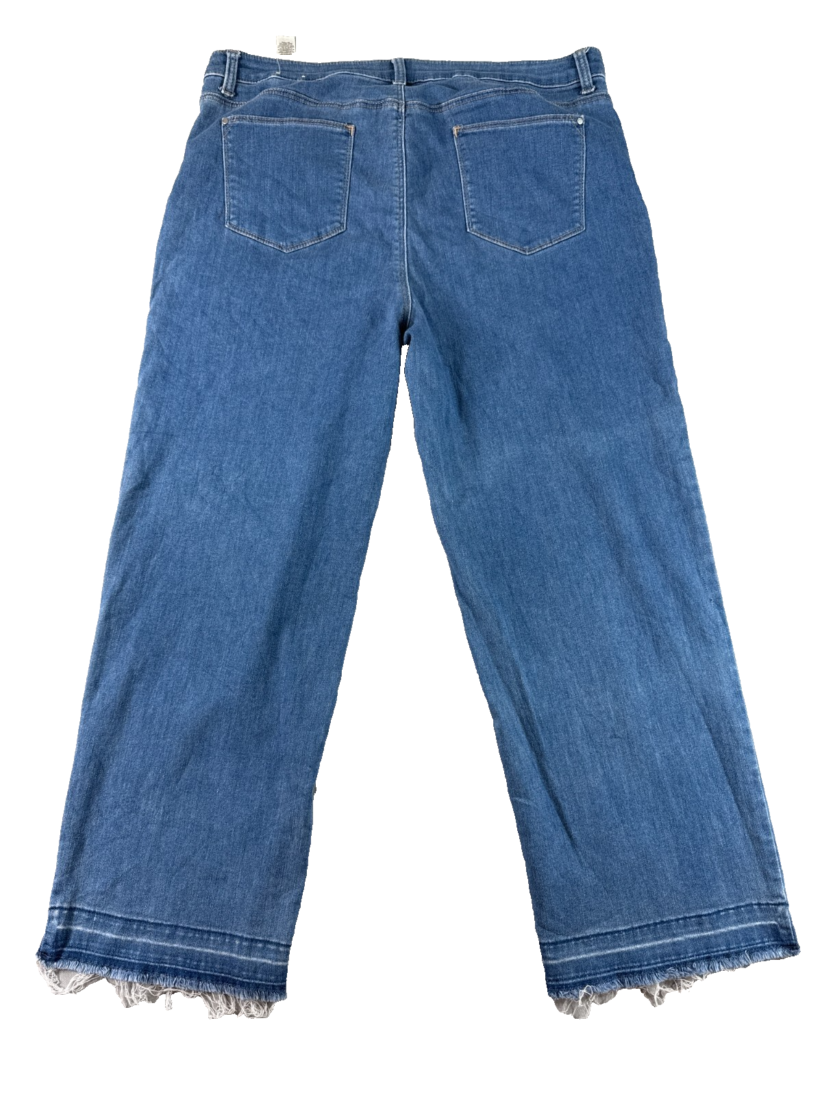 Chicos Girlfriend Straight Crop Jeans Womens 3 Blue Raw Hem Stretch Denim