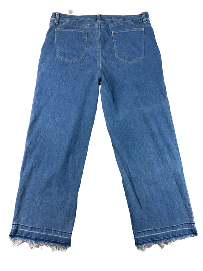 Chicos Girlfriend Straight Crop Jeans Womens 3 Blue Raw Hem Stretch Denim