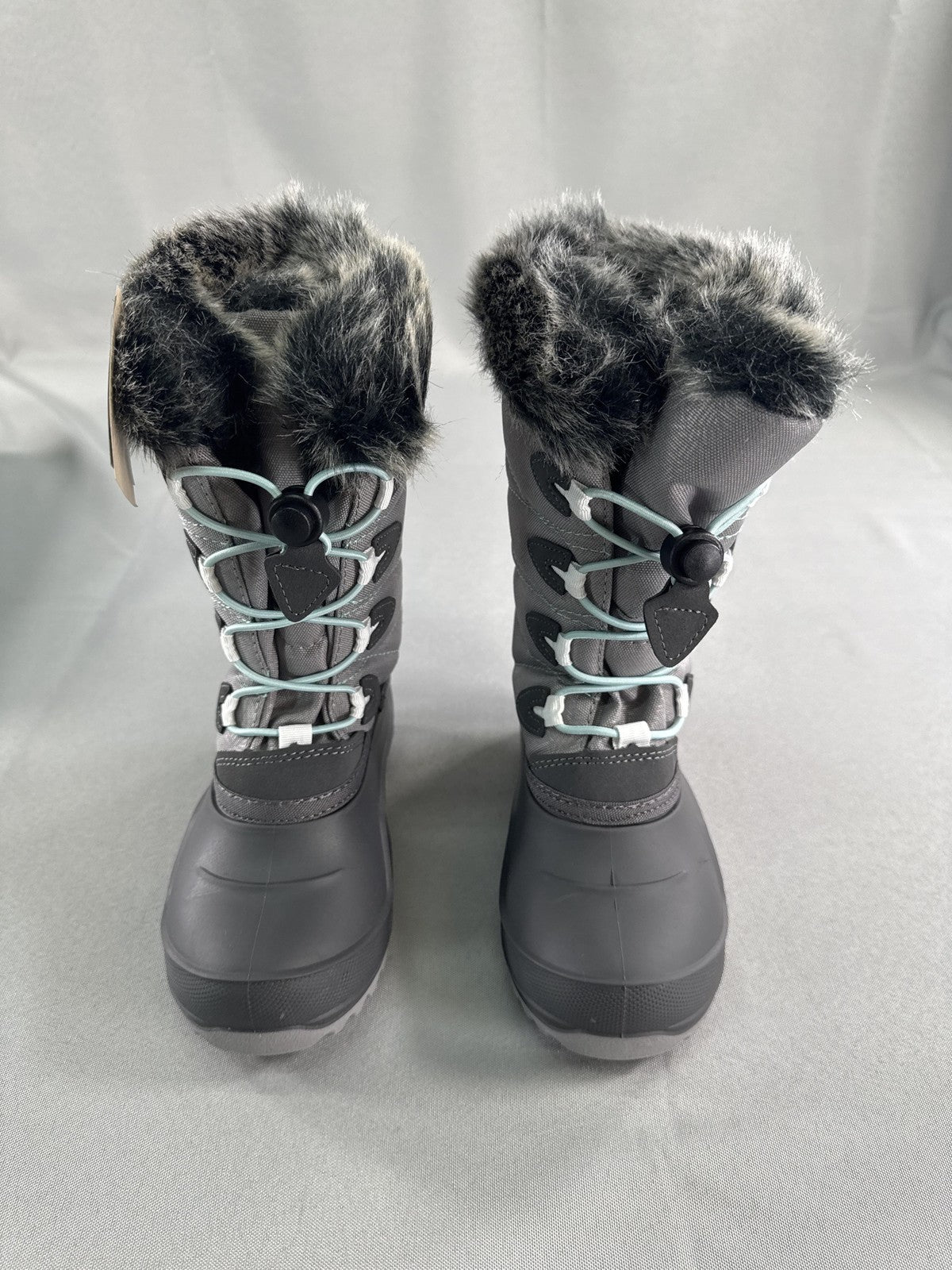 Kamik Snowangel Boots Kids Size 12 Charcoal Red Insulated Faux Fur Made USA