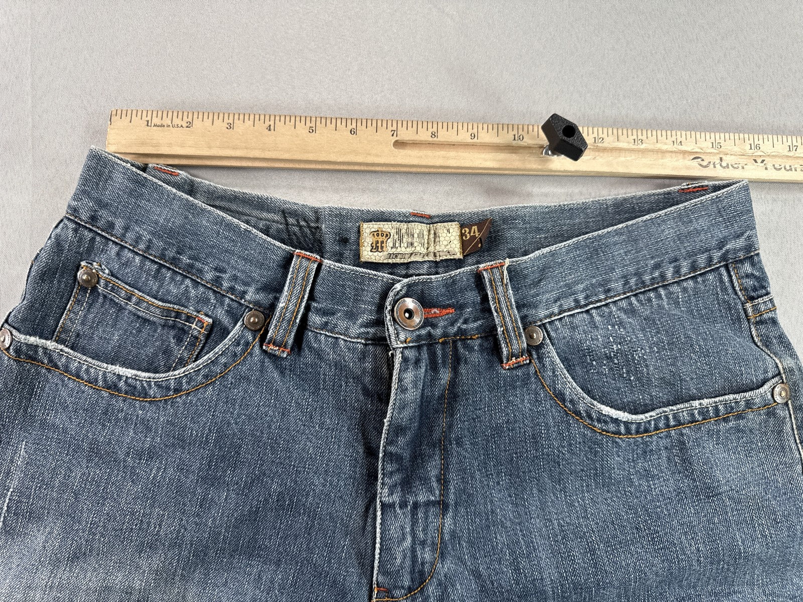 MICROS M2BX 385 Jeans 34x30 Blue 100% Cotton Straight Leg Classic Zip Fly