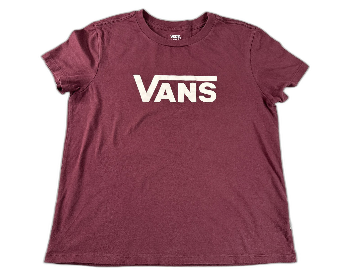 VANS Off Wall Burgundy Graphic Tee Large Cotton Crewneck Short Sleeve Skate