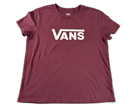 VANS Off Wall Burgundy Graphic Tee Large Cotton Crewneck Short Sleeve Skate