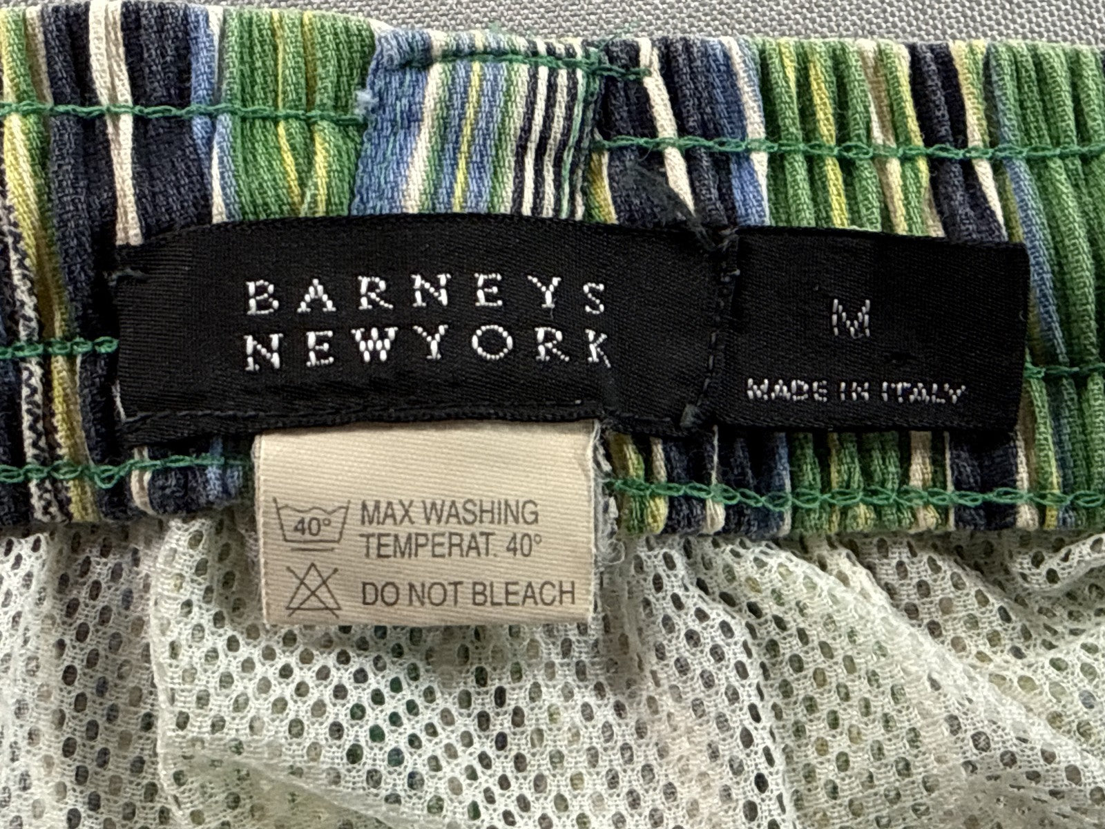 Barneys York Striped Shorts M Green Blue 100% Cotton Relaxed Fit Elastic Waist