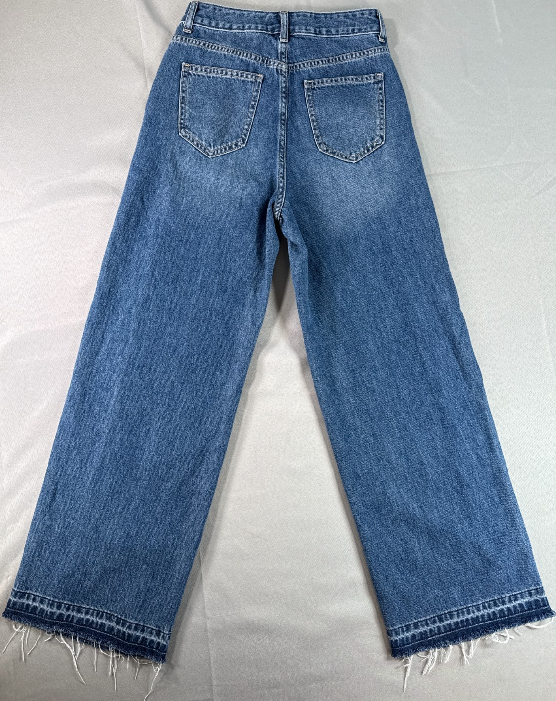 High Waist Wide Leg Jeans Womens S Baggy Frayed Hem Medium Wash Blue Denim SEMIR