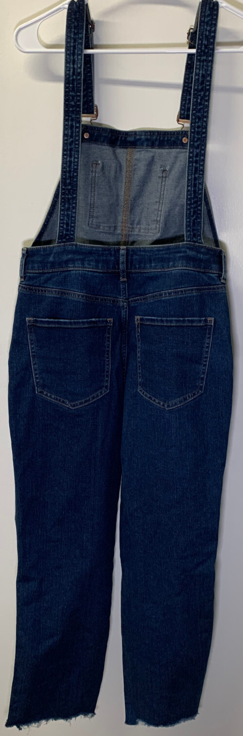 Express Womens Denim Overalls 0 Dark Wash Fray Hem Distressed Stretch Jeans 5736