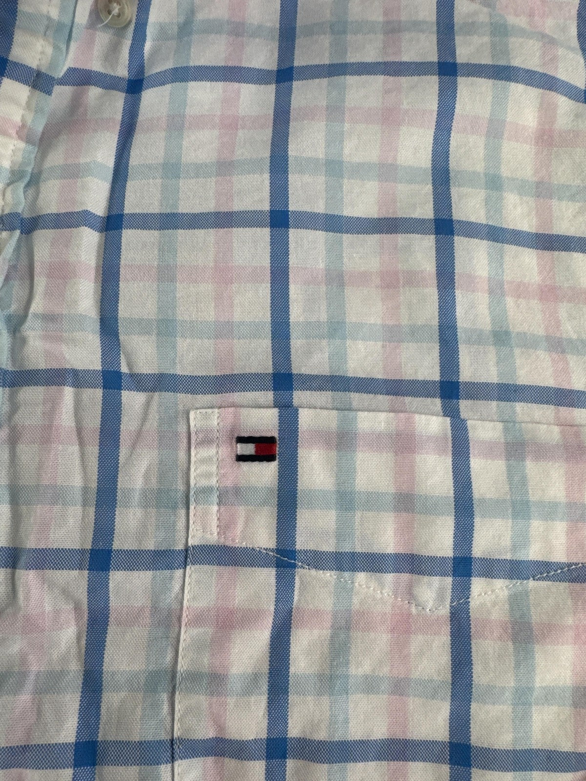 Tommy Hilfiger Shirt Mens XL Blue Pink Plaid Custom Fit Button Up Long Sleeve