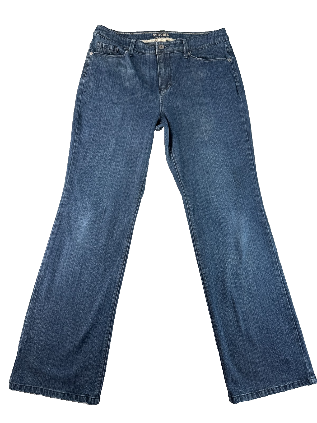 Sonoma Life + Style Womens Jeans 14 Bootcut Mid Rise Medium Wash Blue Denim Flap