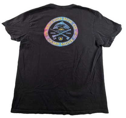 Brixton MFG Co Camp Mode Black Washed Fishing Camping Rainbow Graphic Tee Med